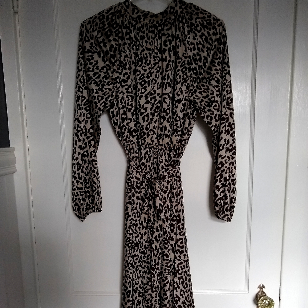 Animal Print Mock Neck Midi Dress